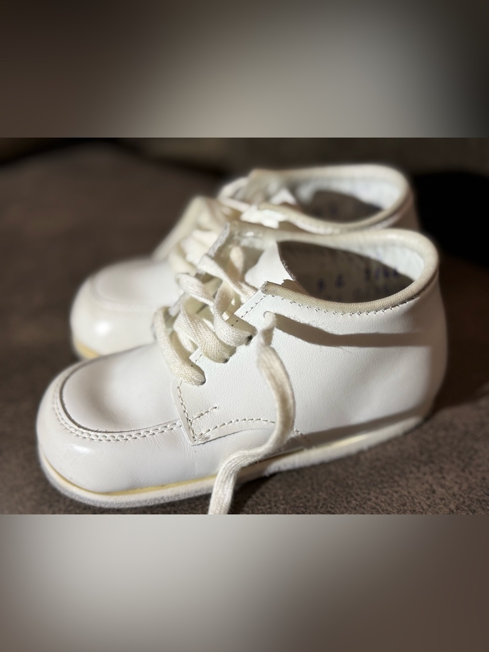 Stride Rite Baby Shoes White Leather Lace Up Vintage Christening